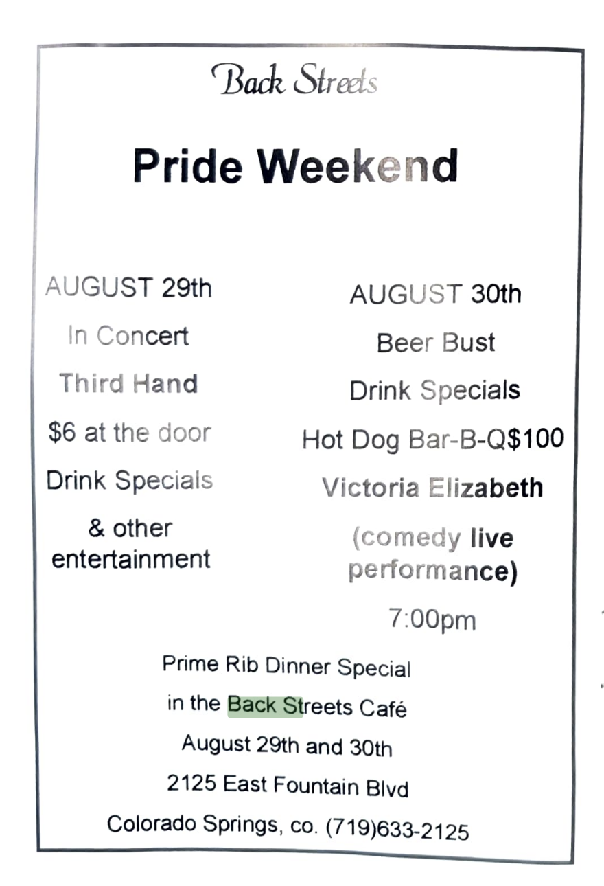 Backstreets Restaurant ad - Pikes Peak Pridefest 1998 Brochure.png500
