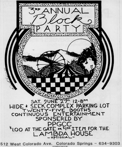 3rd Annual Block Party Flyer - Out Front - 6-19-1987 - Colorado Historic Newspapers Collection.png