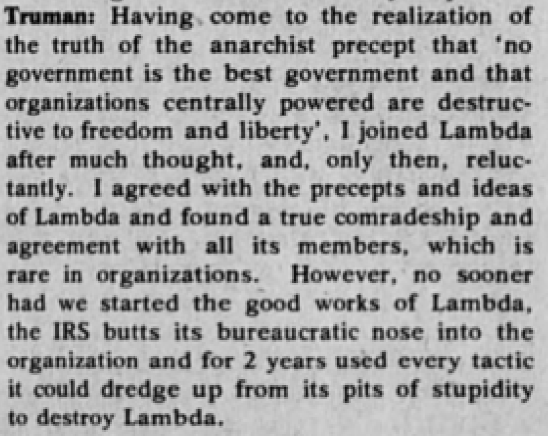 Truman Excerpt on Joining Lambda - Out Front Interviews Lambda - 10-1-1977.png300
